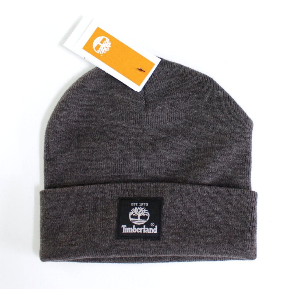 Timberland Men's Gray Knit Cuffed Beanie Hat